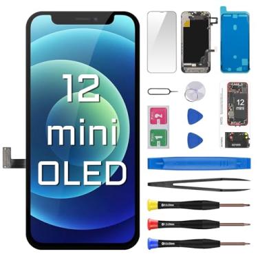 Imagem de DGSCSMY [OLED] Substituição de tela para iPhone 12 Mini 5,4 polegadas Display digitalizador alto-falante frontal sensor de proximidade OLED 3D Touch conjunto completo reparo kit de ferramentas de