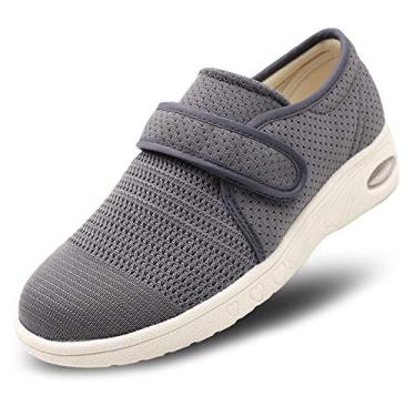Imagem de Tênis feminino Diabetic para caminhada, ajustável, para atividades ao ar livre, recuperação, fácil de colocar, alça larga, pantufas de largura, confortável para idosos, mulheres idosas, pés inchados, edema e dor nos pés, Breathable - Gray, 9.5