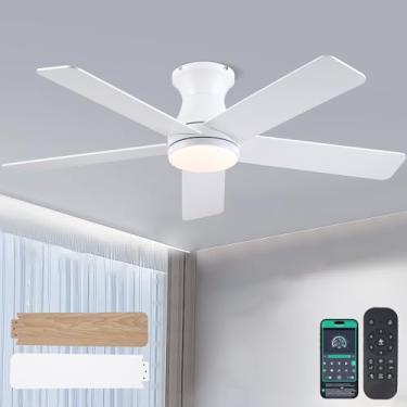 Imagem de Goniyado Ventiladores De Teto De Perfil Baixo Branco De 46" Com Luzes, Ventiladores De Teto Embutidos Modernos Para Quarto, Cozinha, Motor Cc Reversível, Regulável Em 3 Cores E 6 Velocidades