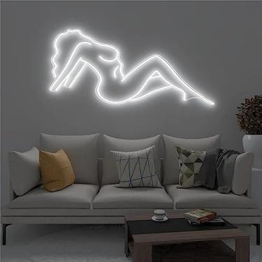 Imagem de SHANJIA Luzes de néon para meninas, sinal de mulher sexy neon, placa de néon para decoração de parede, para decoração de casa, quarto, pub, bar, festa (branca)
