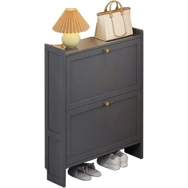 Imagem de LGEOELIAS Armário de sapatos fino com 2/3 camadas, armário de sapatos dobrável, organizador, armário estreito de bambu para entrada