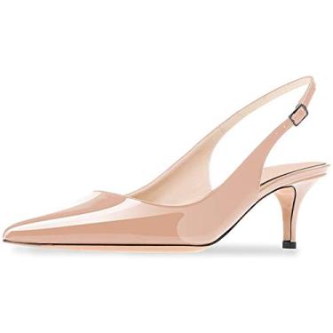 Imagem de Axellion Sandálias femininas, salto gatinho, bico fino, sem fecho, sandália com tira nas costas, Nude-6,5 cm, 9.5 US