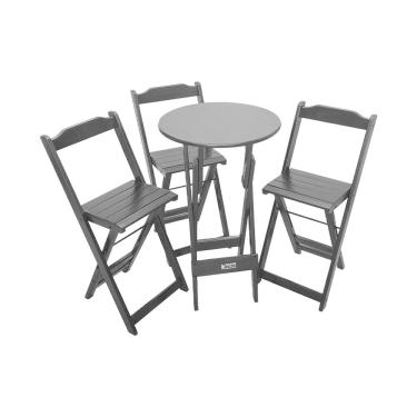 Imagem de Mesa Bistrô Dobrável de Madeira Redonda com 3 Banquetas Preta - Tarimatã