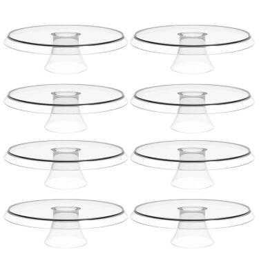 Imagem de 8 Bases Porta Bolos Transparente Tortas Doces 25cm com Pé Glassy Crippa