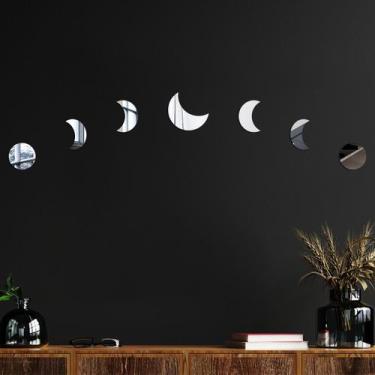 Imagem de Espelho Decorativo Fases da Lua Prata - Inove Papéis de Parede
