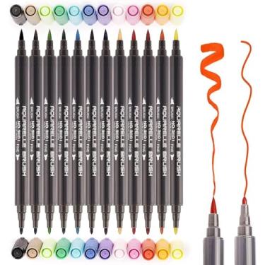 Imagem de PuTwo Canetas de ponta dupla em 12 cores, marcadores de pincel, canetas de tinta para aquarela, canetas de caligrafia, marcadores de aquarela para adultos, livros de colorir, anotações, planejamento, projetos de arte