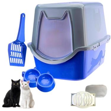 Imagem de Caixa Areia Fechada Banheiro Toalete Sanitário Gato Antiodor (Azul)