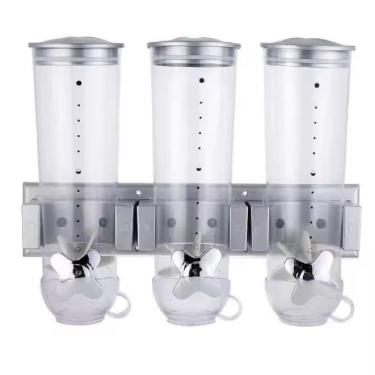 Imagem de Dispenser De Parede Porta Cereais Triplo Alimentos Organizador Gigante Sucrilhos Granola Cozinha 3 Potes Hermetico Luxo