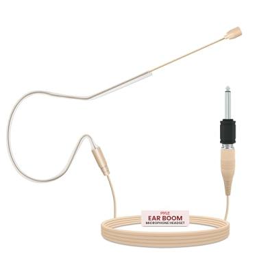 Imagem de Fone de ouvido para microfone com boom sobre a orelha – fone de ouvido profissional com condensador de áudio omnidirecional com adaptador de 3,5 mm, cabo de 1,2 m e para-brisa – Pyle Pro PMEM1 (Bege)