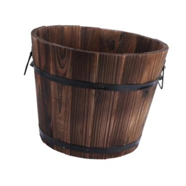 Imagem de IEUDNS Vaso de madeira para flores, vaso de plantas com furo de drenagem, enfeite de barril, de flores para jardim, pátio, mesa de quintal