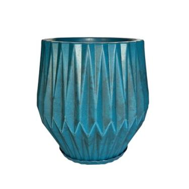 Imagem de Vaso Grande Origami P/plantas Decorativo Jardim Casa C/prato (Azul Petróleo)