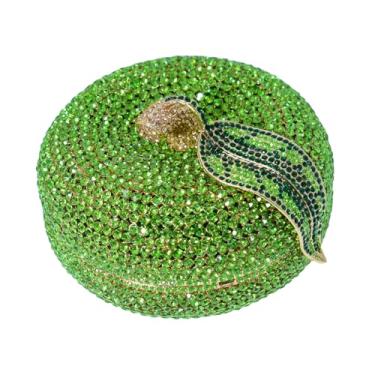 Imagem de Bolsa clutch de cristal em forma de maçã com strass de frutas bolsa feminina luxuosa bolsa de mão de festa formatura diamante bolsas, Verde