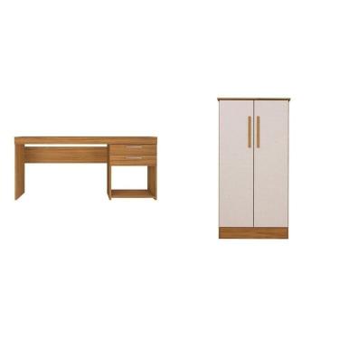 Imagem de Kit 2 Peças para Escritório com Mesa Escrivaninha 1,20m e Armário Multiuso Freijó