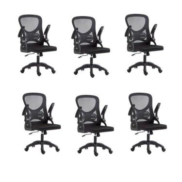 Imagem de Kit com 6 Cadeira Escritório Diretor Office Columbus com Tela Mesh Preto