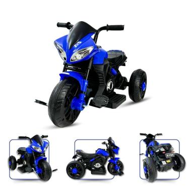 Imagem de Triciclo Infantil 2 em 1 Elétrico e Pedal com som música e Farol Bivolt Azul