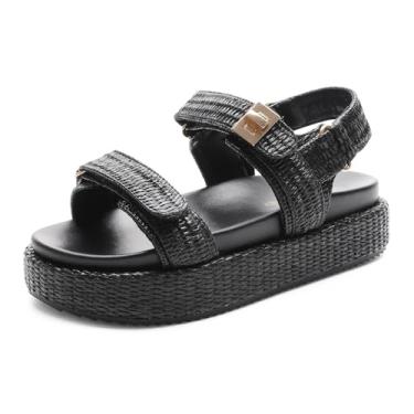 Imagem de FUNKYMONKEY Sandália feminina com alça dupla ajustável com velcro e sola grossa para o verão casual, Preto, 35