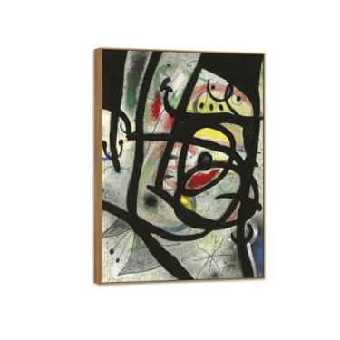 Imagem de Joan Miró Famosas Impressões em Tela-Imagem arte parede lona-Moldura Madeira Pintura decoração quarto Sala de estar(mulher com borboleta) 20x30cm-8x12in