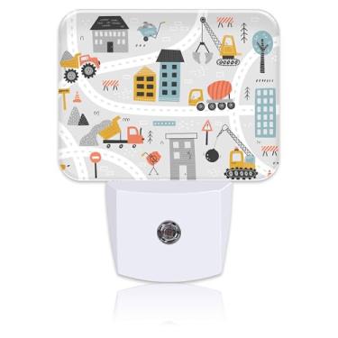 Imagem de Uiaoiais Luz Noturna De Veículo Construção Desenho Animado Para Crianças, Meninas E Meninos, Cena Construção, Led, Plug-In Na Parede Com Sensor Anoitecer Ao Amanhecer, Quarto, Corredor, Cozinha, Ban