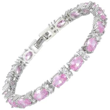 Imagem de RIZILIA Pulseira Eternity Tennis [18 cm/7 polegadas] com pedras preciosas de corte oval CZ [6 cores disponíveis] banhado a ouro branco 18K, elegância moderna simples, Medium