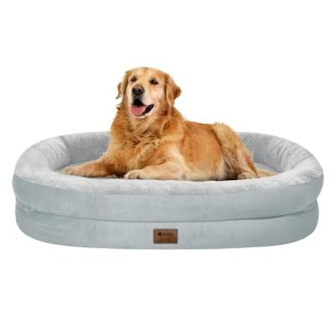 Imagem de Cama ortopédica impermeável para cães grande: Cama de cachorro lavável com espuma viscoelástica com reforços - GG capa lavável removível para animais de estimação de tamanho médio e grande - fundo
