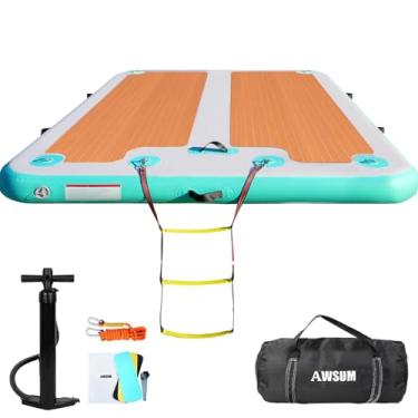 Imagem de AWSUM Base flutuante inflável, 2,4 m/3 m, superfície de EVA antiderrapante, plataforma de natação inflável para lago, tapete de água inflável flutuante para piscina, praia, oceano