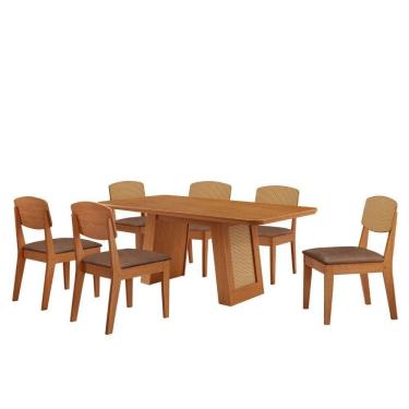 Imagem de Mesa Carolina 180 Tampo Mdf 6 Cadeiras Moderna Mobilia Tork / Naturalle/naturalle/palha