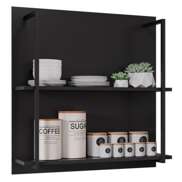 Imagem de Prateleira Industrial Cozinha Dupla Com Painel Flora M24 Preto - Mpozenato