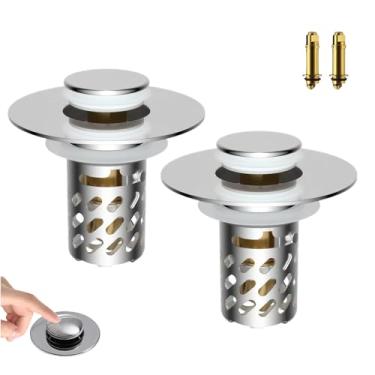 Imagem de KKPOT Filtro De Ralo Pop-Up Para Pia Banheiro, 2 Peças, Rolha Antientupimento Aço Inoxidável Com Cesto Coletor Cabelo Removível, Universal Chuveiros E Banheiras (Rede Inclinada Inoxidável)