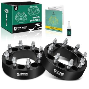 Imagem de YHTAUTO Espaçadores de roda 8 x 6,5 polegadas, compatíveis com modelos Ford, Dodge, Chevy e GMC, F250 F350, espaçadores de pneu Ram 2500/3500 com pinos de grau 9/16 e 12,9, furo do cubo de 50,8 mm, 8 terminais, adaptador de roda preto 2 peças