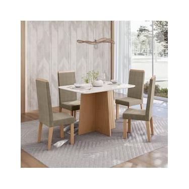 Imagem de Conjunto de Mesa Sonetto Isa 120cm 4 Cadeiras Tampo de Vidro Veludo Estofado Design Moderno Sofisticado Mel Off White Caramelo