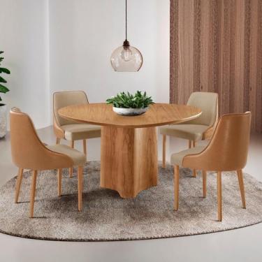Imagem de Sala de Jantar Mesa Tampo Laminado Orgânico 4 Cadeiras Helena Roma Mad