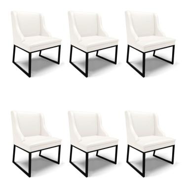 Imagem de Cadeira Sala De Jantar Industrial Preto Kit 6 Liz Sintético Bco D03 - D'rossi