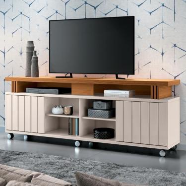 Imagem de Rack Bancada De Tv 70 Pol 180cm Briz Off White/cinamomo - Hb Móveis