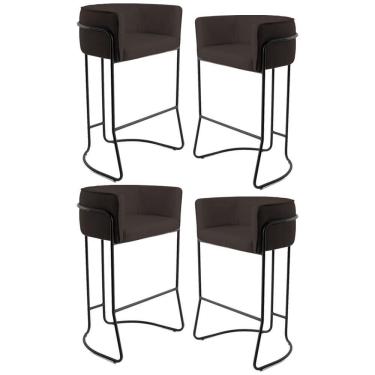 Imagem de Kit 4 Banquetas Decorativas Base Aço Preto Betina C-34 Sintético Marrom Escuro - Domi