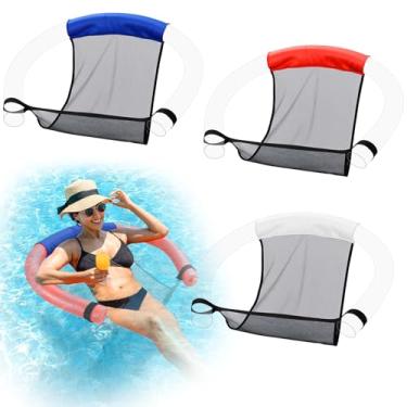 Imagem de 3 peças de cadeira flutuante de malha para macarrão para piscina, vermelha, branca e azul, para adultos, brinquedos de praia, acessórios de festa de natação ao ar livre (macarrão de piscina não