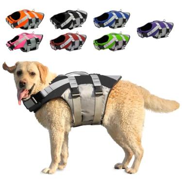 Imagem de Kosgraiy Colete salva-vidas para cães, colete salva-vidas refletivo de alta flutuabilidade, colete de natação ajustável para cães com alça de resgate para natação de barco, maiô flutuante para cães