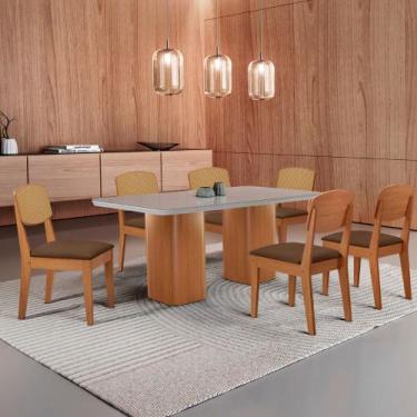 Imagem de Mesa de Jantar Eloise 180cm Tampo MDF Vidro com 6 Cadeiras Copper Prem