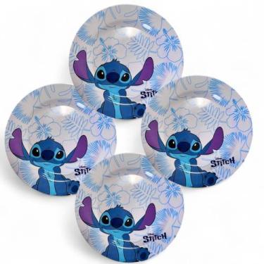 Imagem de kit 4 Prato Jantar Almoço Grande Raso Melamina Stitch Disney - Marca