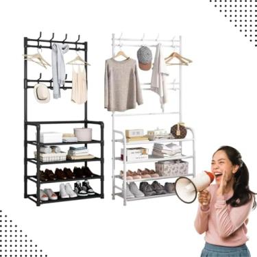 Imagem de Arara de Roupas Vertical com Sapateira 4 Prateleiras – Organizador Multiuso para Calçados, Bolsas e Roupas (Cores Sortidas)