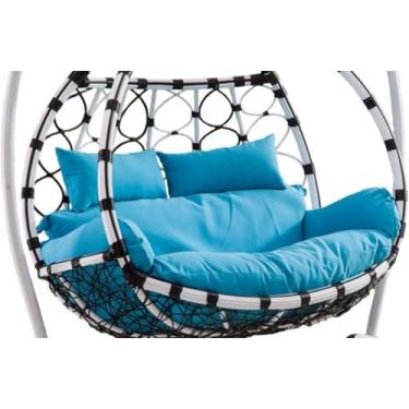 Imagem de Almofada De Cadeira Suspensa Engrossada Substituição Almofadas De Cadeira De Ovo Duplas, Almofada De Balanço De Vime De Vime De 2 Lugares Para Jardim Ao Ar Livre, Almofada De Cad, Blue