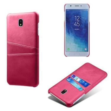 Imagem de Capas Compatível com Samsung Galaxy J7 2018,Caso de couro PU-Tampa de telefone a prova de choque com 2 slots de cartão,Proteção anti-impressão digital e anti-gota-Rose Red