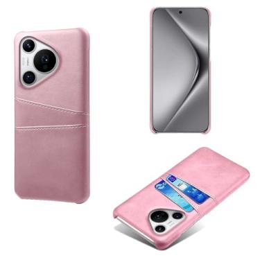 Imagem de Capas Compatível com Huawei Pura 70 Pro+,Caso de couro PU-Tampa de telefone a prova de choque com 2 slots de cartão,Proteção anti-impressão digital e anti-gota-Pink
