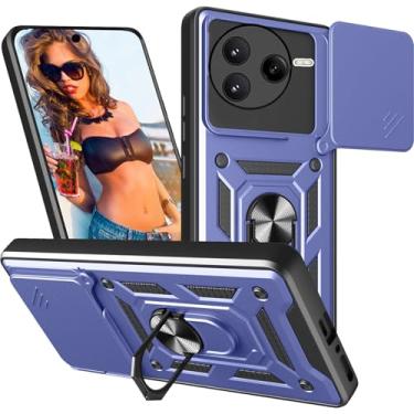 Imagem de Ephoou Capa protetora para Xiaomi Poco F7 Ultra/Redmi K80 Pro, proteção à prova de choque de grau militar com capa deslizante para câmera e anel magnético rotativo de 360° para Poco F7 Ultra SJ azul