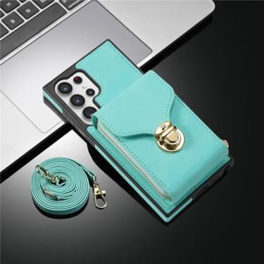 Imagem de HJZSZX Capa de couro tipo carteira com zíper e cordão para Samsung S23 Ultra (para Samsung S23 Ultra/verde)
