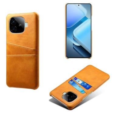 Imagem de Capas Compatível com VIVO iQOO Z9,Caso de couro PU-Tampa de telefone a prova de choque com 2 slots de cartão,Proteção anti-impressão digital e anti-gota-Yellow