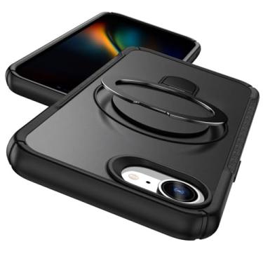 Imagem de LYJSMGZ Capa fosca para iPhone 16E, anel magnético fino, transparente, à prova de choque, suporta sucção magnética de veículos, preta, 16E