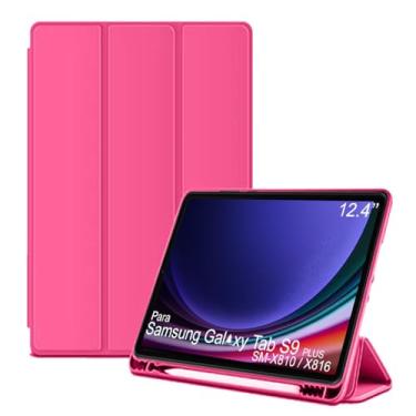 Imagem de Capa Tablet flip para Samsung Galaxy Tab S9+ SM-X810 SM-X816 NZAHZTO 12.4 polegadas Smart pen resistente aveludada compatimento caneta Case capinha Anti Impacto Suporte Pencil - Alamo (rosa escuro)