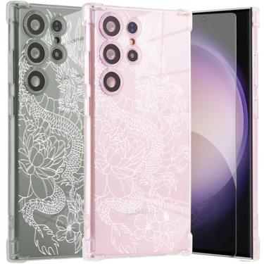 Imagem de Roemary Capa Dragon para Galaxy S24 Ultra, para Samsung Galaxy S24 Ultra com design floral de dragão, estampa floral com protetor de tela, capa protetora de TPU macio para Galaxy