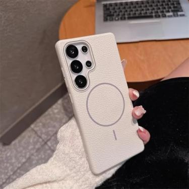 Imagem de YOGISU Capa magnética de couro TPU com textura fosca para Samsung Galaxy S24 Ultra, à prova de choque (para Samsung Galaxy S24 Ultra/branco)