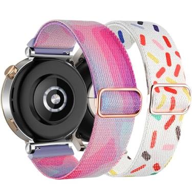 Imagem de DEALELE [Pacote com 2 pulseiras compatíveis com Huawei Watch GT5 Pro de 42 mm/GT5/GT4 41 mm/Garmin Venu 3S/Forerunner 265S/Fossil Gen 6, pulseira de nylon elástico colorido de 18 mm, azul roxo +
